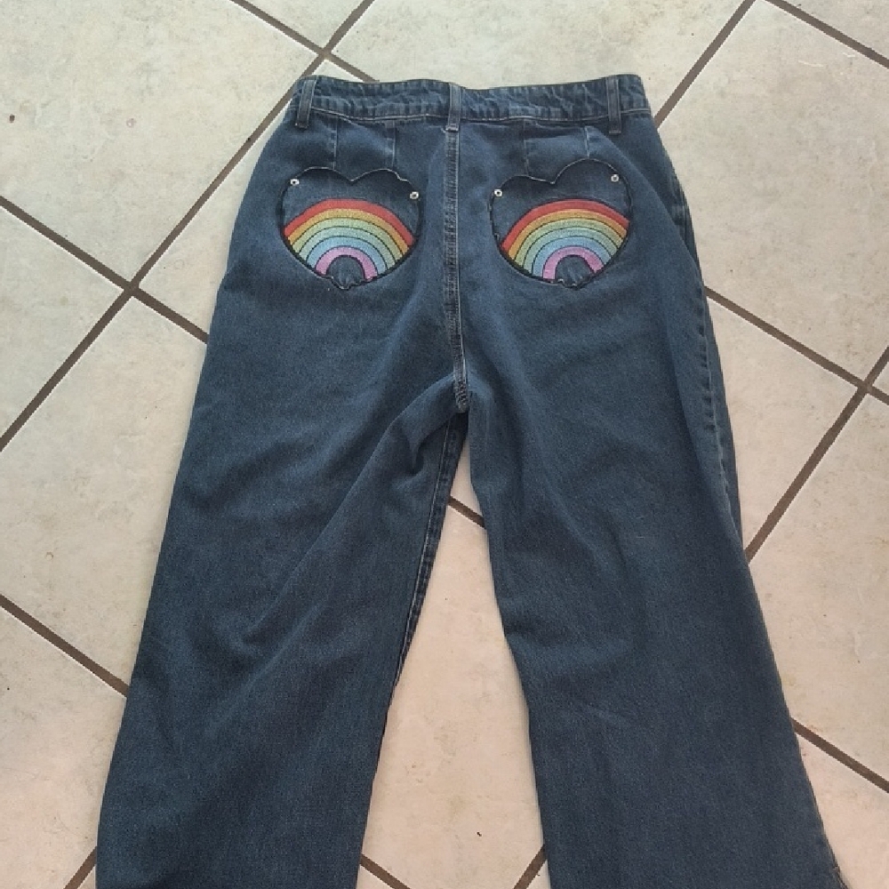 Cider Blue Flare Jeans with Rainbow Embroidery